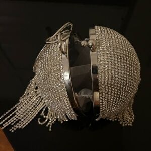 NWOT Diamond Silver Ball Clutch w/ Crossbody Strap Chain